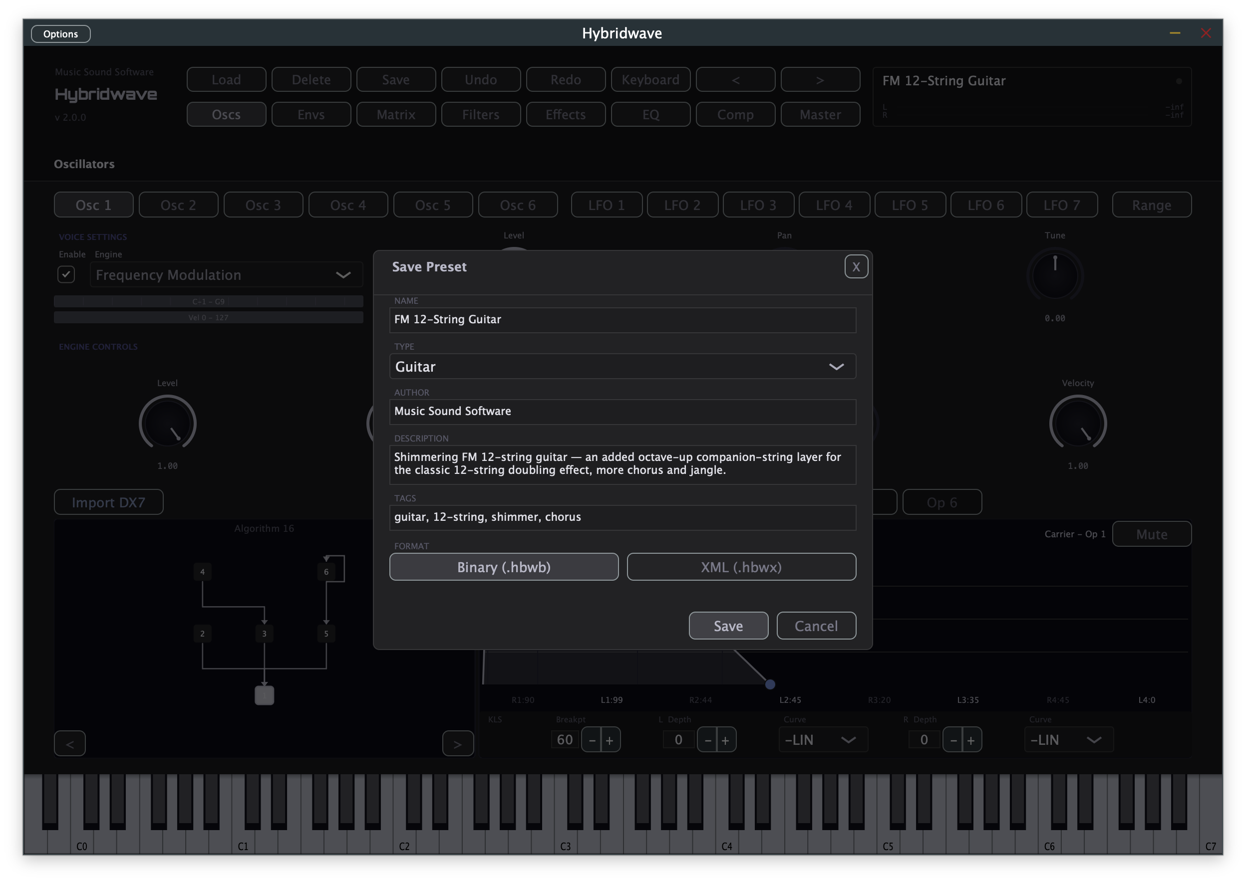 Hybridwave Save Preset dialog